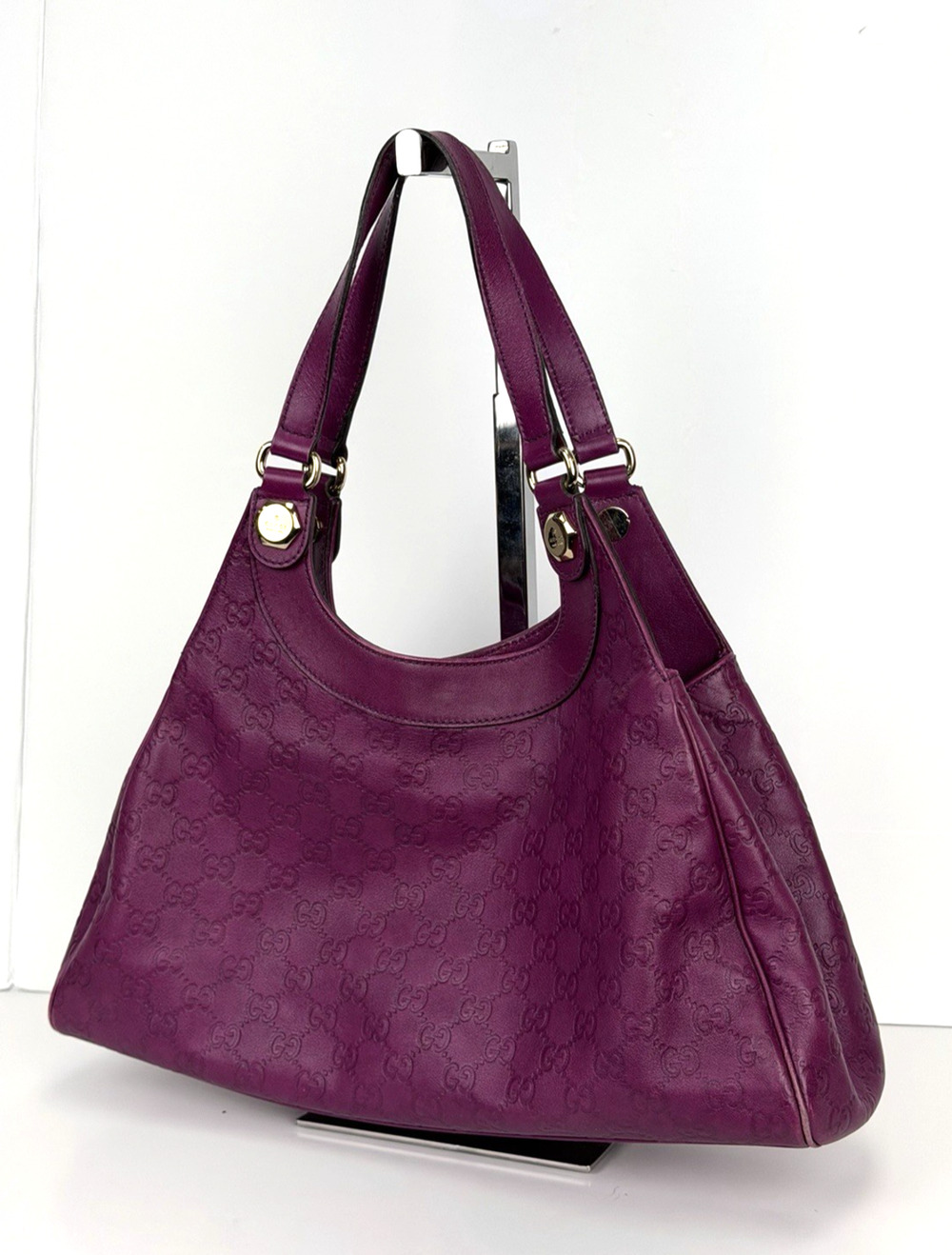 Gucci Charmy Hobo Shoulder Bag in Purple Guccissima Leather Silver Hardware S-05